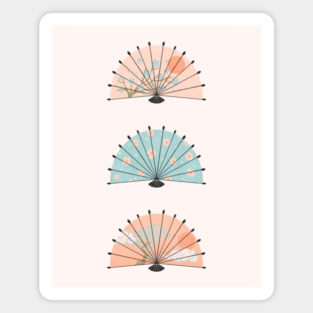 Japanese fans - peach fuzz and blue Magnet by Home Cyn Home 